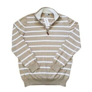 NWT Collars & Co Sz XL Mens Light Brown Striped 1/4 Zip Egyptian Cotton Sweater